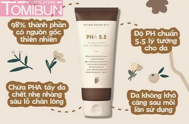 SỮA RỬA MẶT TẨY TẾ BÀO CHẾT BYVIBES WONDER BATH PHA 5.5 PH BALANCING PHA CLEANSING FOAM 150ML